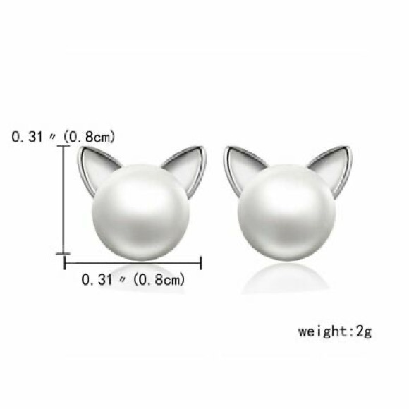 925 Sterling silver pearl cat ear stud earrings - Picture 2 of 4